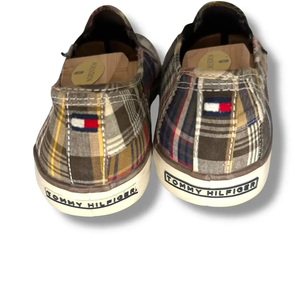 Tommy Hilfiger Patchwork Madras Plaid Slip On Sneakers Mens 10.5 Prep Coastal